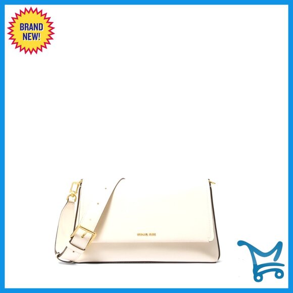 Large Leather Messenger Crossbody Bag with Gold Hardware
